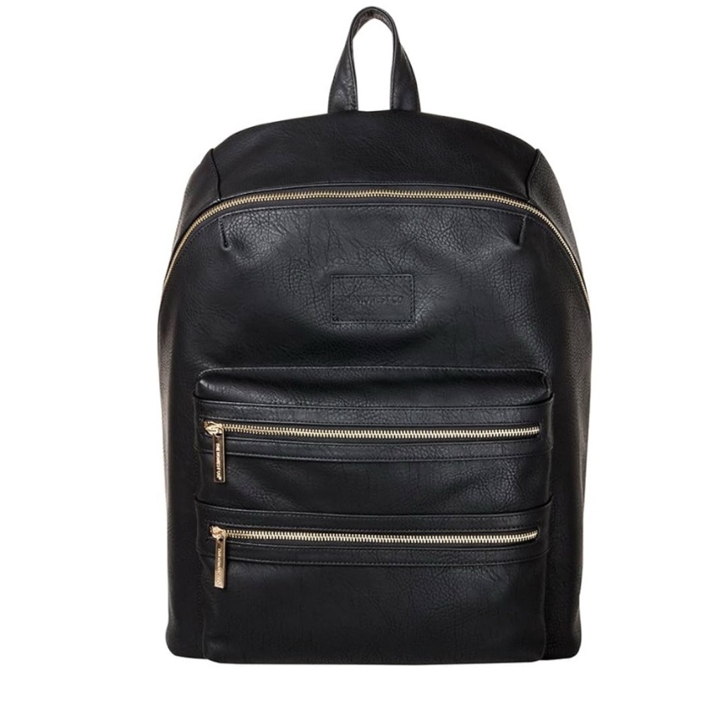 The Honest Company Black Vegan Leather Backpack with Gold Hardware 16x5x18